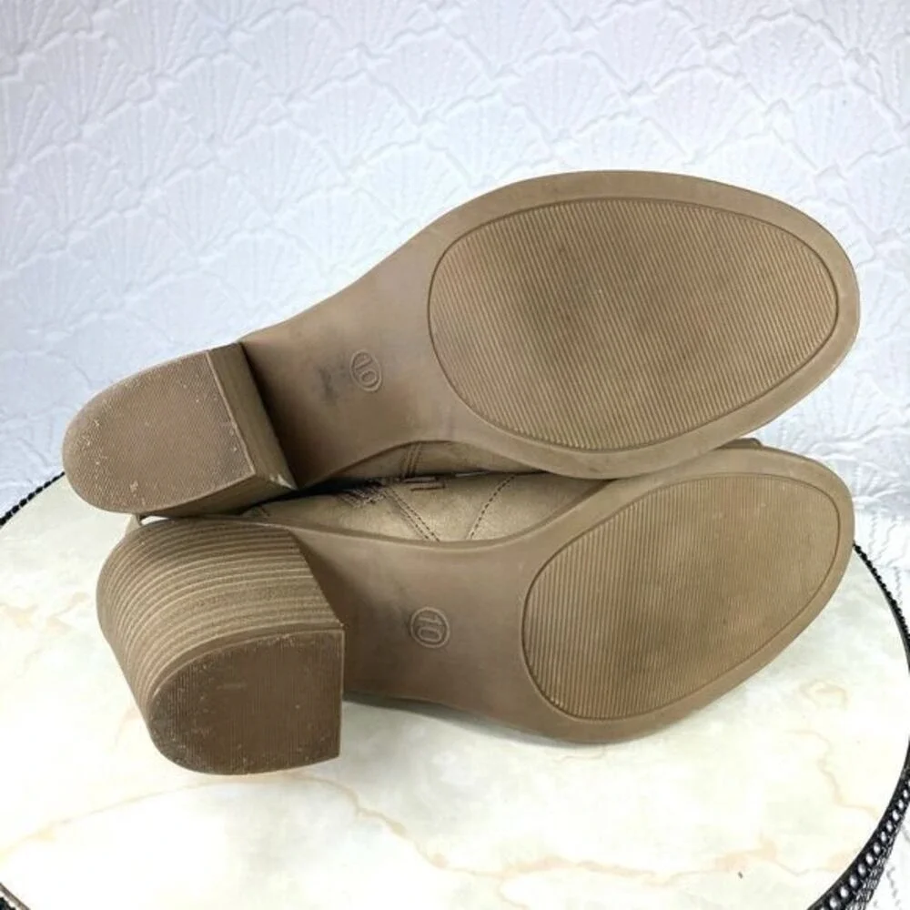 Universal Thread Laser Cut Peep Toe Booties Womens 10 Tan Block Heel Cutout Zip